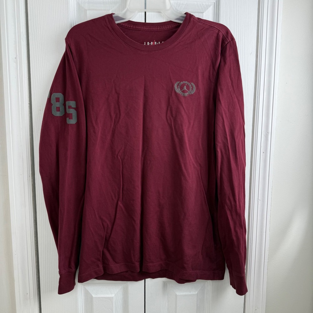 Jordan Brand Mens‎ Long Sleeve T Shirt Burgundy Crew Neck Graphic Print Size M